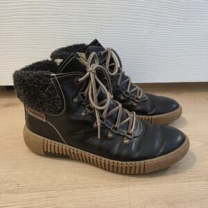 Josef Seibel Black Leather Lace Up Faux Fur Maren 17 Ankle Boots Size 8.5